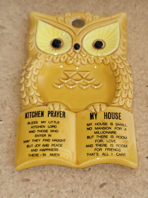 Vintage Owl Prayer Kitchen Wall Plate Hanger Knick Nack Retro Ceramic Kitch