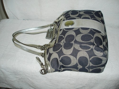 Coach 17948 Denim Signature Stripe Pocket Tote with leather Trim Tote Crossbody - Picture 11 of 12