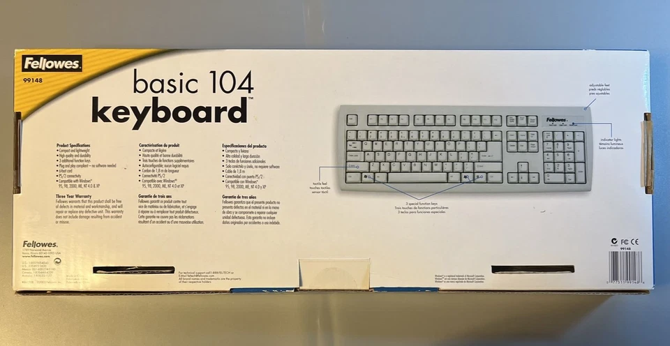 SEALED Fellowes 104 Keyboard 99148 in original packaging BRAND NEW - PS2 White - Image 2 of 2