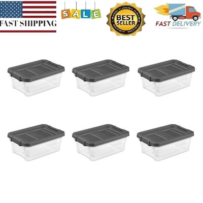 16 Qt Stackable Storage Box Plastic Organizer Container Bin with Lids Set of 6