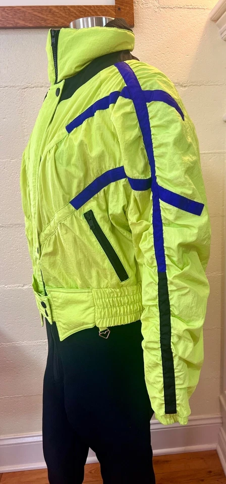 Vtg Obermeyer Finale 1-Piece Zip-Front Women's Neon Yellow Snow/Ski Suit Size 8 - Image 4 of 4