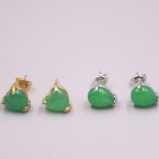 18K GP Alloy Heating Jade Earrings Loving Heart Green Jadeite Earrings Stud