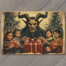 Art Print  Krampus Christmas Scene Children Presents Creepy Festive Nostalgic Gi