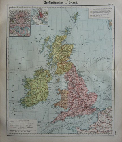 Uk Map 1908 1908 ANTIQUE MAP ~ BRITISH ISLES IRELAND ENGLAND WALES SCOTLAND LONDON ...