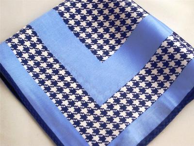 New 14'' Satin 100% Silk Pocket Square  Blue Houndstooth ''Boss''-T