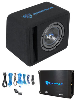 Rockville SK58 PACKAGE 8'' 800w Loaded K5 Car Subwoofer Enclosure+DB10 Amplifier