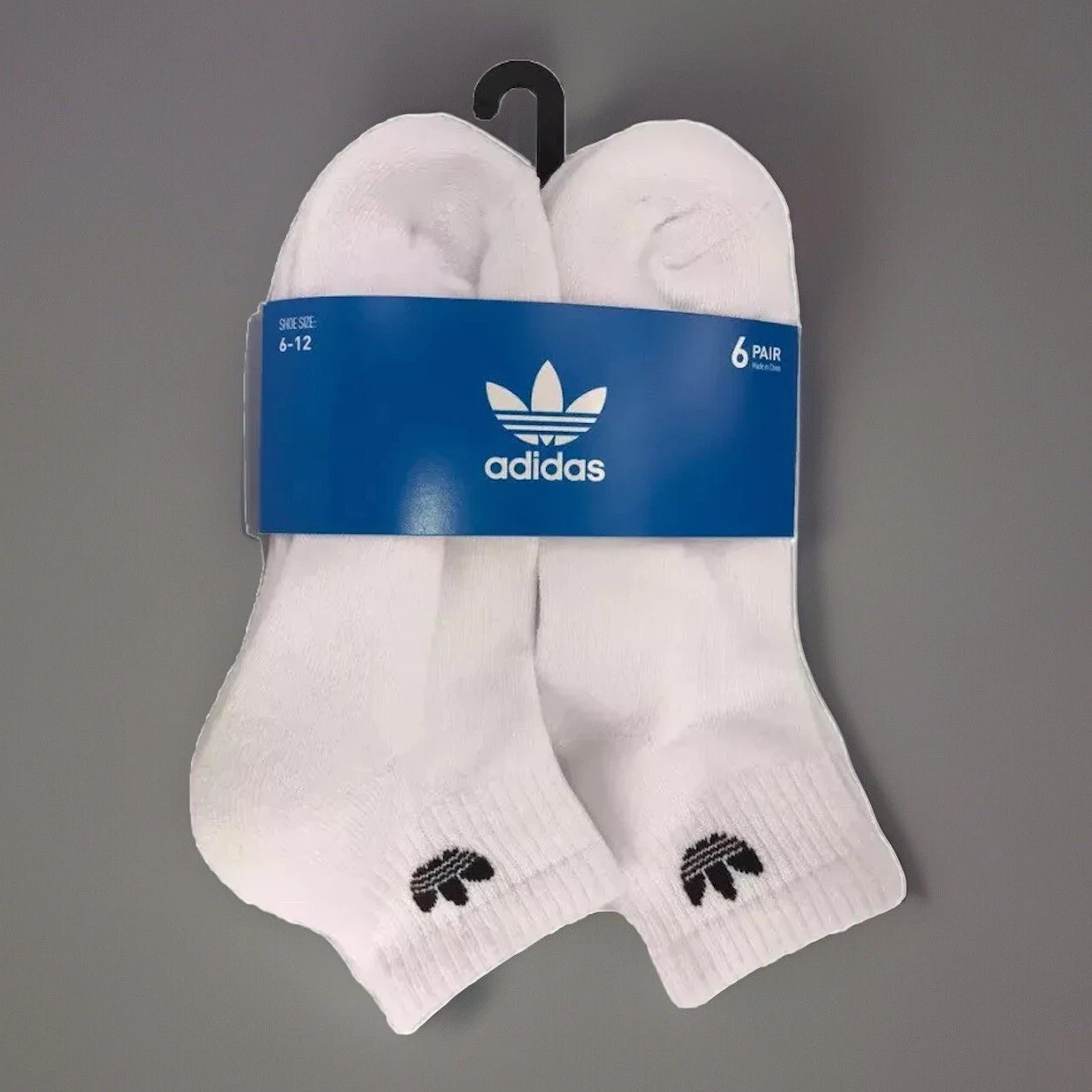 Adidas Originals Trefoil Quarter Crew Ankle Socks White 6 Pairs Men's Size 6-12