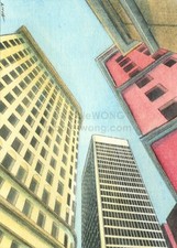 ACEO PRINT - CITY VIEW - skyscraper building cityscape landscape art artprint
