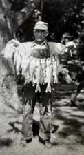 1940s FISHERMAN STRINGER FULL OF FISH OLD VINTAGE PHOTO 6 X 3.5”