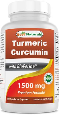 Best Naturals Turmeric Curcumin 1500mg 180 Veg Capsules with BioPerine