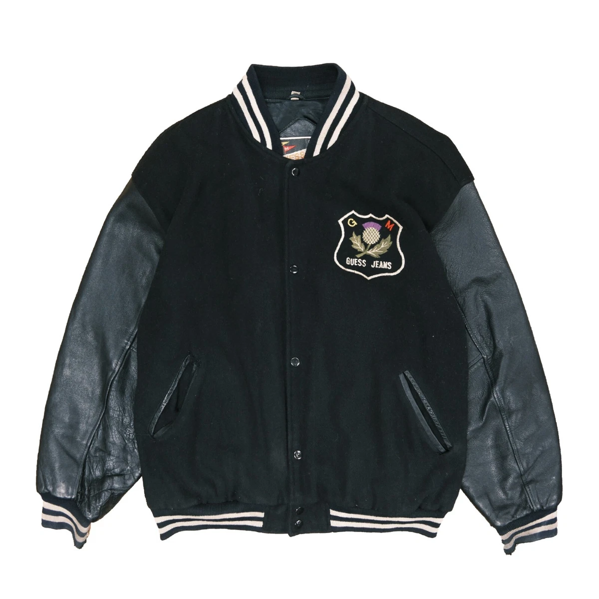 Vintage Guess Club Georges Marciano Western Leather Wool Varsity Jacket Size XL