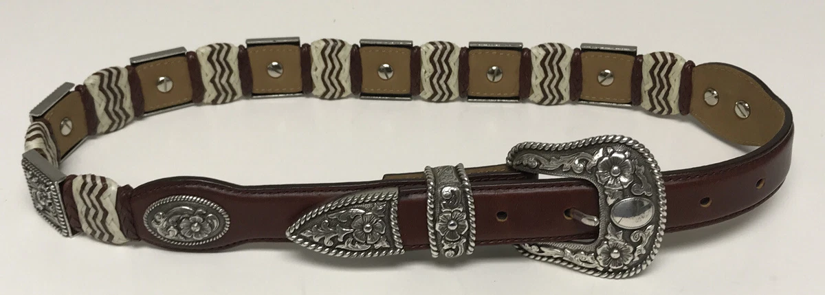 Women\'s Tony Lama Leather Belt Southwestern Motif Silver Concho\'s, Buckle Braide Tony Lama Women main image 3