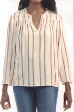 Splendid Ladies' V-Neck Blouse. Loose Fit, Size M, Pink Stripe, 85% Rayon.￼