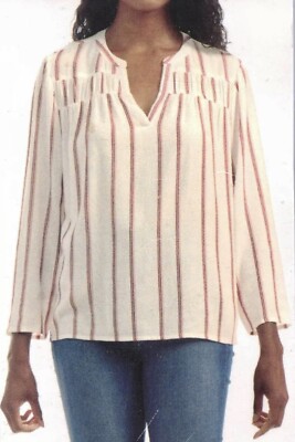 Splendid Ladies' V-Neck Blouse. Loose Fit, Size Large, Pink Stripe, 85% Rayon..