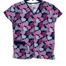 B Scrubs Scrub Top Womans Size M Black With Hearts