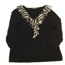 Lauren Ralph Lauren Zebra Print Striped ruffle neck  3/4 Sleeve Shirt