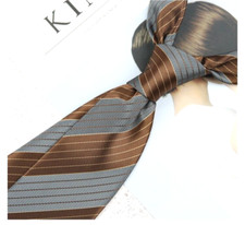 New Classic Striped Brown Gray JACQUARD WOVEN 100 Silk Men's Necktie Tie