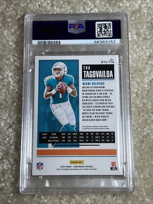 2020 Panini Contenders Tua Tagovailoa Rookie Swatch Auto PSA Mint9