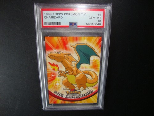 1999 Topps Pokemon T.V. Charizard card #6 Psa 10 Gem Mint Green logo ...