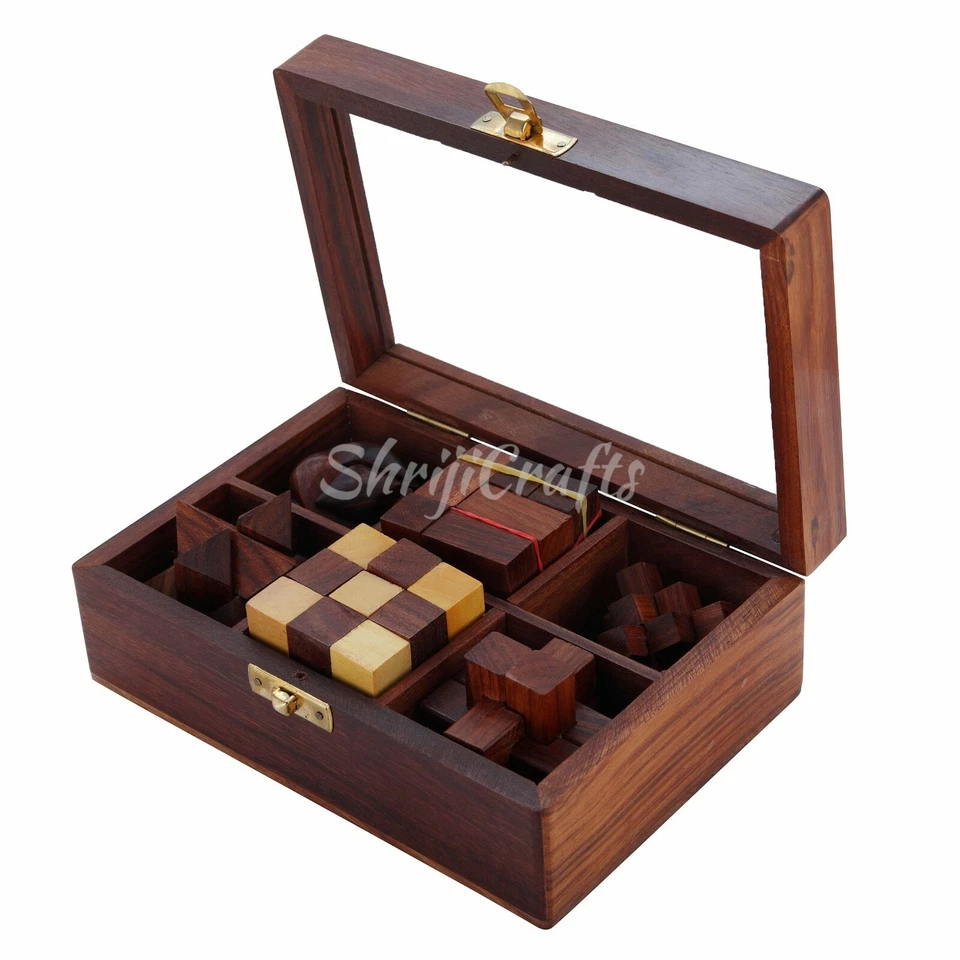 6 in One Wooden 3D IQ Brain Teasers Puzzle Games Set for Adults and Teens - Image 4 of 4