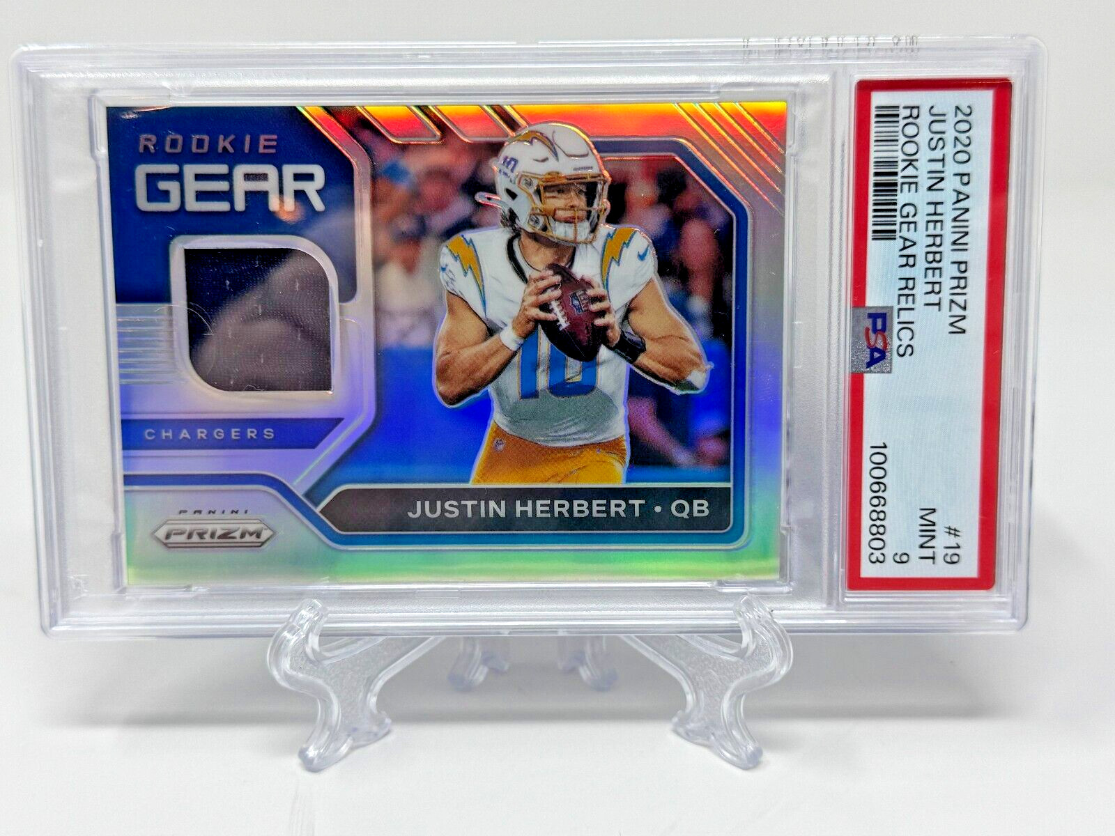 2020 Panini Prizm Rookie Gear Relics Justin Herbert PSA 9 RC Chargers NFL