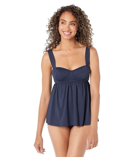 Michael Kors Womens Tie-Front Tankini Top Zebra New Navy Size S