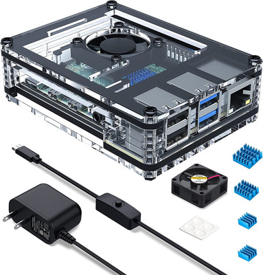 Miuzei Raspberry Pi 4 Case with Fan Cooling Pi 4B Case with 5V 3A Power Supply
