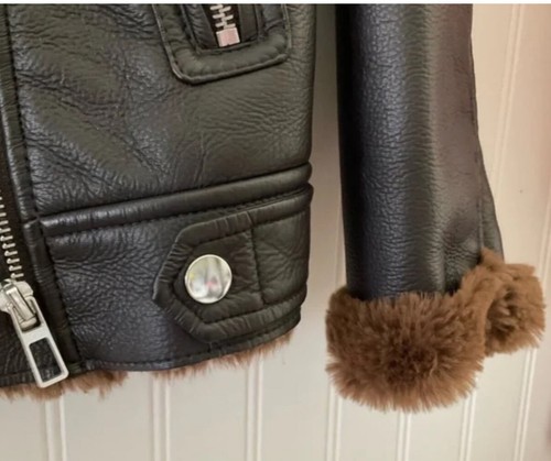 Zara Girls Kid 10 Blk Faux Leather Shearling Biker Jacket Pockets Soft Excellent - Picture 7 of 10