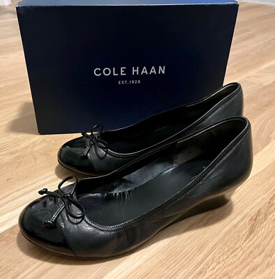 Women's Cole Haan Black Tali Lace Wedge shoes with bow Size
