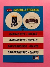1989 Fleer Team Sticker Inserts Kansas City Royals and San Francisco Giant Logos