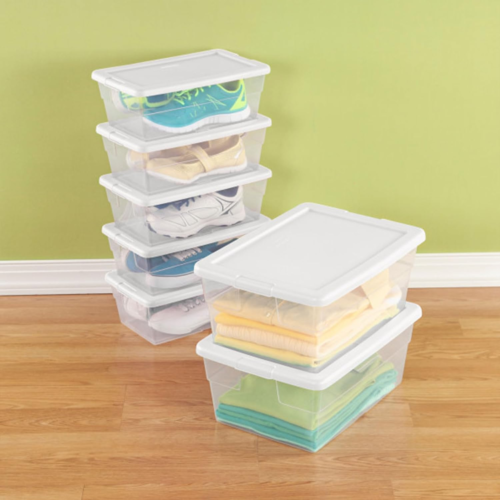 12 Pack Plastic Storage Bin With Lid Clear 6Qt Box Stackable Organizer Container