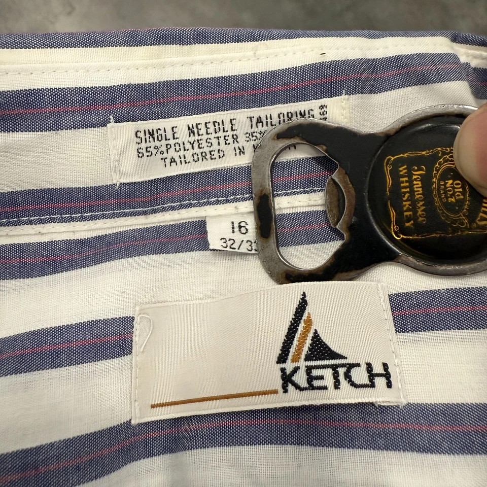 Size 16 - Ketch Dress Shirt Men Blue White Striped Regular Button Up Ships Fast! - Image 3 of 4