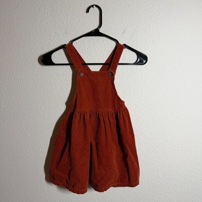 Old Navy Corduroy Overall Dress Baby Girls 5T Rust Orange Elasticized Waist