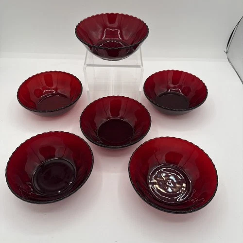 Vintage Anchor Hocking Ruby Red Scalloped 4 1/2” Dessert/Berry Bowls Qty Choice
