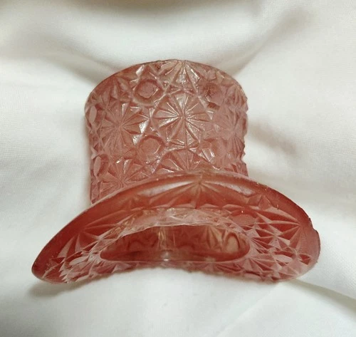 Vintage Fenton Glass Daisy Button Cranberry Pink Top Hat Toothpick Holder