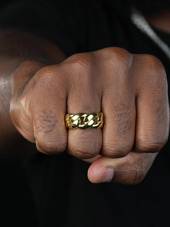 Mens Miami Cuban Link RING 14k Gold Rhodium Plated 925 Silver Pinky Wedding Band - Image 4 of 4