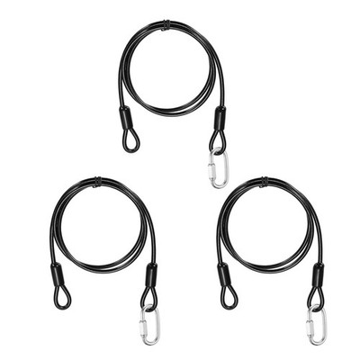 3Set 3/16'' Dia 3.3ft Security Steel Cable with Loops Black + Quick Links