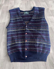 VTG Mens XL Fair Isle Wool V-Neck Sweater Vest Button Front Made In Italy
