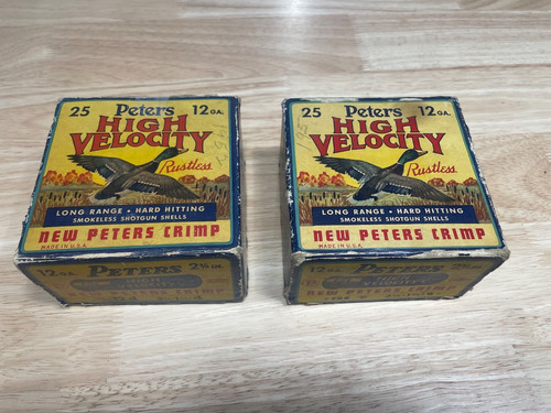 2 EMPTY Vintage Peters High Velocity 12 Gauge Shotgun Shell Boxes damaged