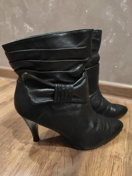 Women Nine West Ankle Boots Black Leather 37.5