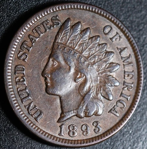 1893 INDIAN HEAD CENT -With LIBERTY & Near 4 DIAMONDS - AU UNC
