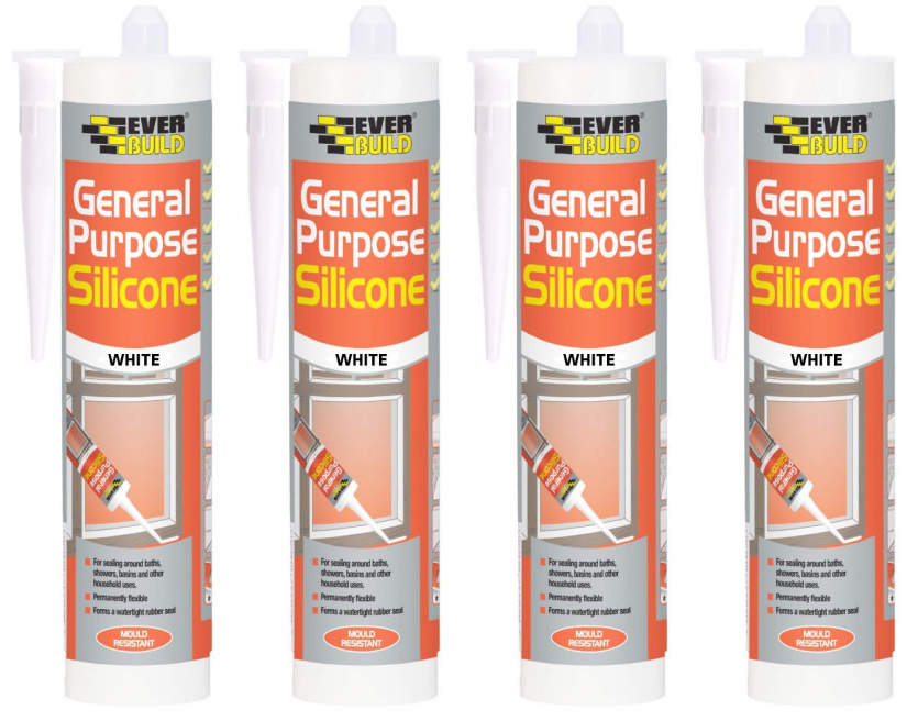 2x Everbuild General Purpose Silicone Sealant Waterproof Mould Bath Sink - White - Image 14