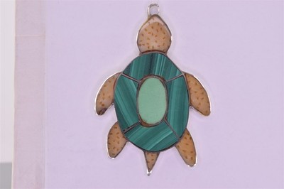 Artisan Crafted Sterling Silver 64mm Mosaic Turtle Malachite Jasper 925 Pendant