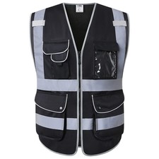 "9 Pockets High Visibility Black Safety Vest for Men and Women, Hi-Vis Reflect