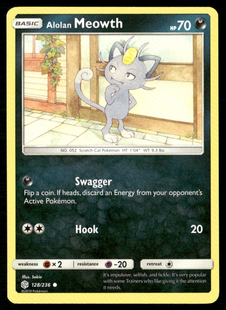 Alolan Meowth 128/236 Common Cosmic Eclipse Pokemon Moderately Played