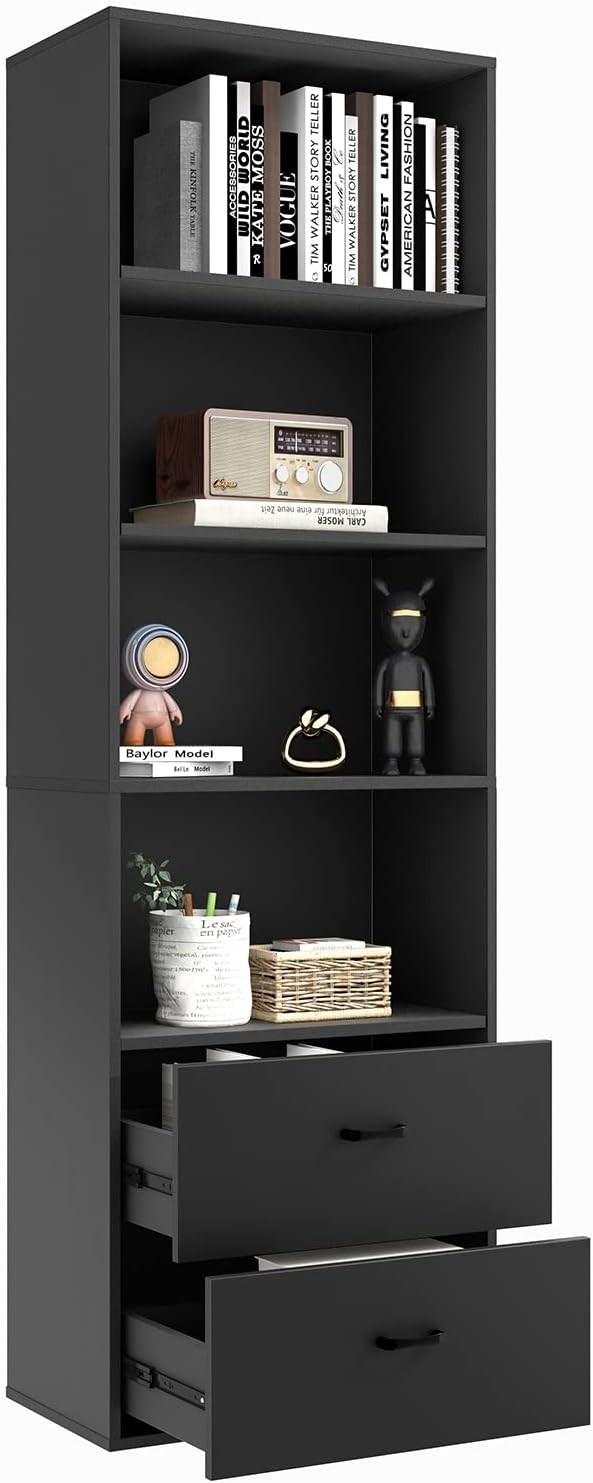 4 Shelf Bookcase with Drawers, Tall Bookshelves and Bookcases,Vertical Bookshelf