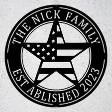 Custom Star US Flag Metal Sign Personalized Family Name Home Decor Wall Art