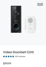 Eufy - Smart Wi-Fi Video Doorbell With White Chime 1080P  Black/White