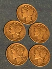 Five Mercury Dimes 1941 1942 1943