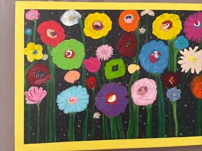 Original Abstraktes Blumen Acryl Gemälde Große Leinwand Kunst Signiert UK 